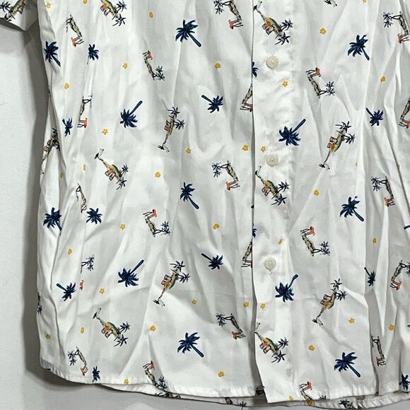 Chaps Easy Care Tropical Mens Size XL White Short Sleeve Button Down Pocket - Picture 6 of 11